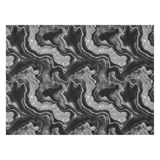 Elegantes Schwarz-Silber-Glitzer-Muster Tischdecke (Vorderseite (Horizontal))