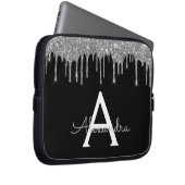 Elegantes Schwarz-Silber-Glitzer-Sparkle-Monogramm Laptopschutzhülle (Vorne Rechts)