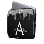 Elegantes Schwarz-Silber-Glitzer-Sparkle-Monogramm Laptopschutzhülle (Vorderseite Links)