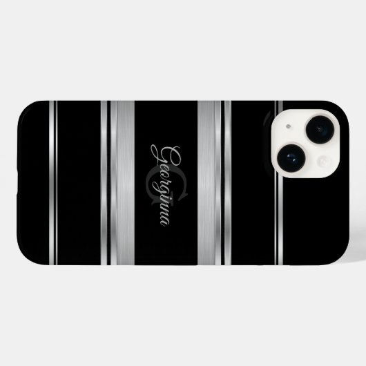 Elegantes Schwarz-Silber-Grau-Design Case-Mate iPhone Hülle (Rückseite (Horizontal))