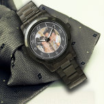Elegantes Schwarz-Silber-Hochzeitsschau-Foto Armbanduhr<br><div class="desc">Stilvolle Fotovorlage Hochzeitsuhr. Perfektes Geschenk,  um den Moment zu erfassen. Template Image First Kiss von Alena Kratochvilova.http://www.publicdomainpictures.net/view-image.php?image=1128&picture=first-kiss</div>