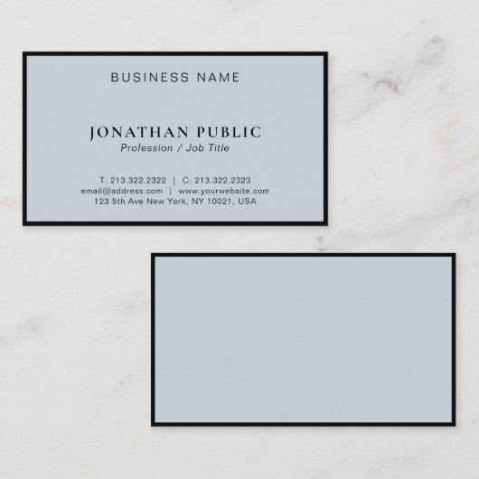 Elegantes Schwarz & Silber Modernes Minimalistisch Visitenkarte (Vorne/Hinten)