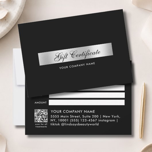 Elegantes Schwarz-Silber-QR-Code-Geschenk-Zertifik