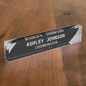 Elegantes Schwarz-Silber-Schreibtisch Namensplakette (Seite)