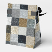 Elegantes Schwarz-, Silber- und Gold-Metallic-Chec Geschenkschachtel (Rückseite)