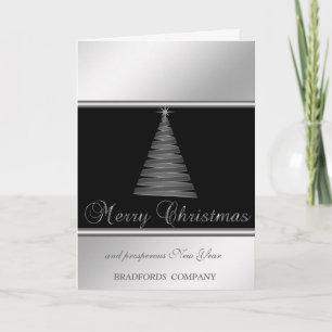 Elegantes Schwarz, Silber, Weihnachtsbaum, Unterne Feiertagskarte