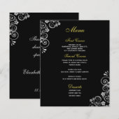 Elegantes Schwarz-Silber-Wirbel-Hochzeitsmenü (Vorne/Hinten)