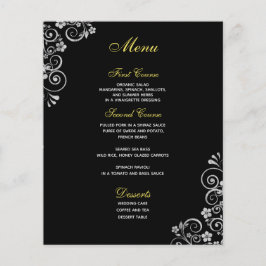 Elegantes Schwarz-Silber-Wirbel-Hochzeitsmenü