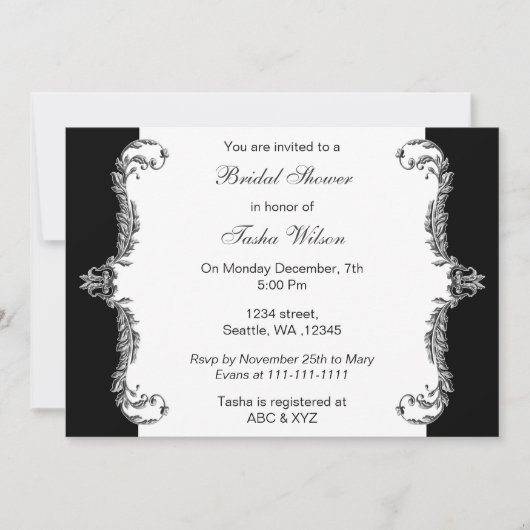 Elegantes, schwarz-silbergraues Brautparty Einladung (Vorderseite)