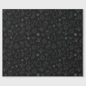 Elegantes Schwarz-Silberner Glitzer Weihnachtsmust Geschenkpapier (Flach)