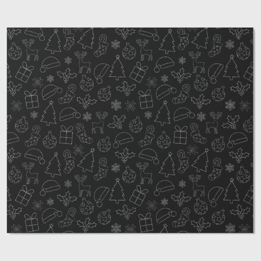 Elegantes Schwarz-Silberner Glitzer Weihnachtsmust Geschenkpapier (Flach)