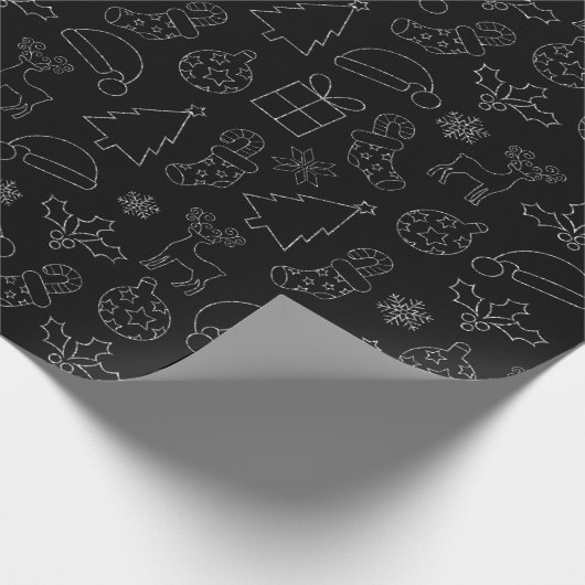 Elegantes Schwarz-Silberner Glitzer Weihnachtsmust Geschenkpapier (Ecke)