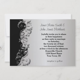 Elegantes Schwarz & Silver Floral Wedding Design Einladung