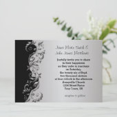 Elegantes Schwarz & Silver Floral Wedding Design Einladung (Stehend Vorderseite)