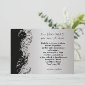 Elegantes Schwarz & Silver Floral Wedding Design Einladung (Stehend Vorderseite)