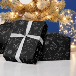 Elegantes Schwarz-Silver Foil Weihnachtsmuster Geschenkpapier