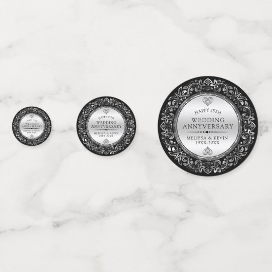 Elegantes Schwarz & Silver Wedding Jubiläum Konfetti (Rückseiten)