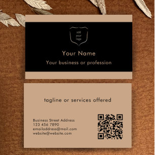 Elegantes Schwarz-Tan-Logo-QR-Code Professional Visitenkarte