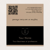 Elegantes Schwarz-Tan-Logo-QR-Code Professional Visitenkarten (Außenseite Aufgefaltet)