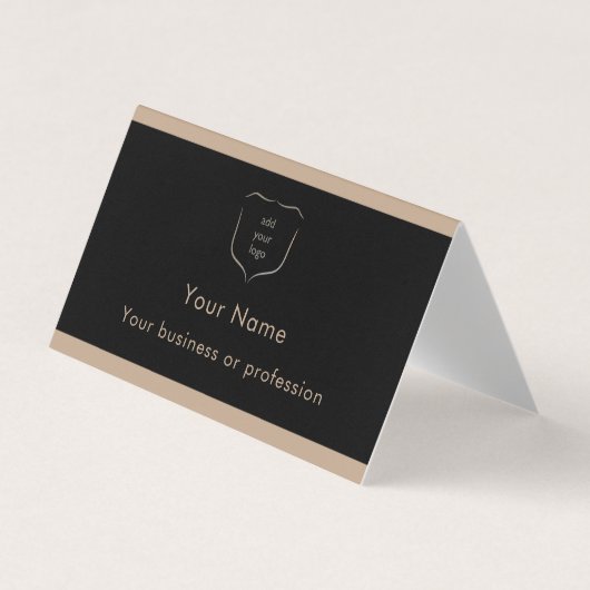 Elegantes Schwarz-Tan-Logo-QR-Code Professional Visitenkarten (Vorderseite)