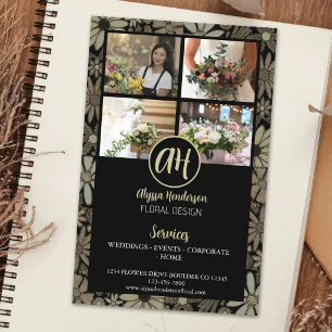 Elegantes Schwarz-Tannengrün-Blumen-Geschäftslogo  Flyer