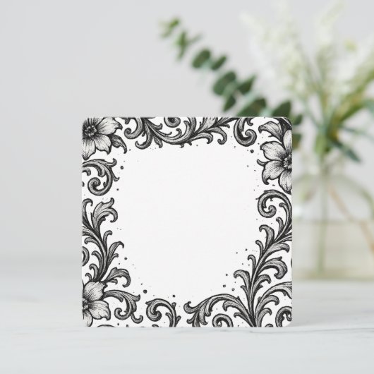 Elegantes Schwarz-Tinte-Blumendesign (Stehend Vorderseite)