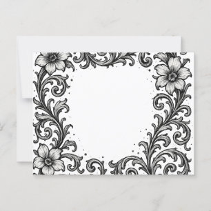 Elegantes Schwarz-Tinte-Blumendesign Postkarte
