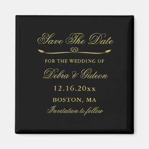 Elegantes Schwarz-u. Goldherz blühen Save the Date Magnet