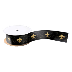 Elegantes Schwarz-u. GoldLilien-Band Satinband