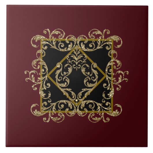 Elegantes Schwarz und Bordeaux Fliese (Vorderseite)