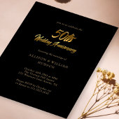 Elegantes Schwarz und Gold: 50. Hochzeitstag Einladung