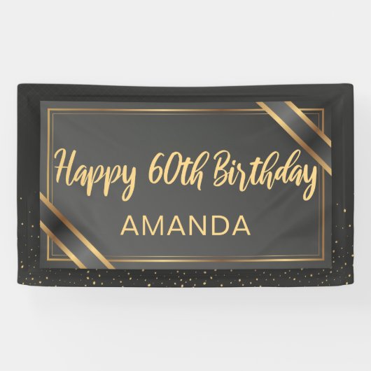 Elegantes Schwarz und Gold 60. Geburtstag Banner (Horizontal)