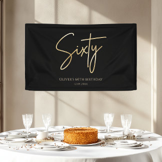 Elegantes Schwarz und Gold 60. Geburtstagsbanner Banner