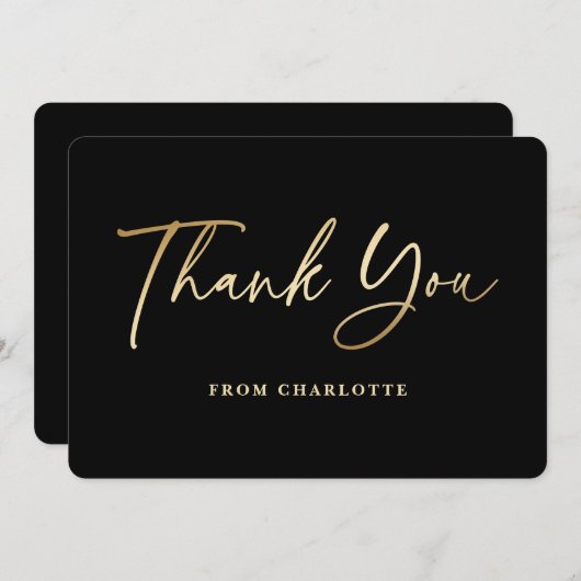 Elegantes Schwarz und Gold Dankeskarte (Vorne/Hinten)