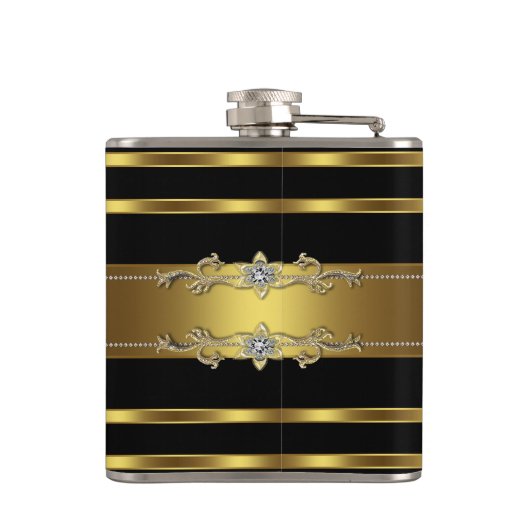 Elegantes Schwarz und Gold Flachmann (Rückseite)
