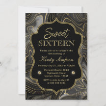 Elegantes Schwarz und Gold Geode Strata Sweet 16