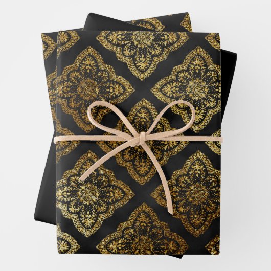 Elegantes Schwarz und Gold Geschenkpapier Set (Beispiel)