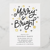 Elegantes Schwarz und Gold gestreift Merry and Bri Folieneinladung (Vorderseite)