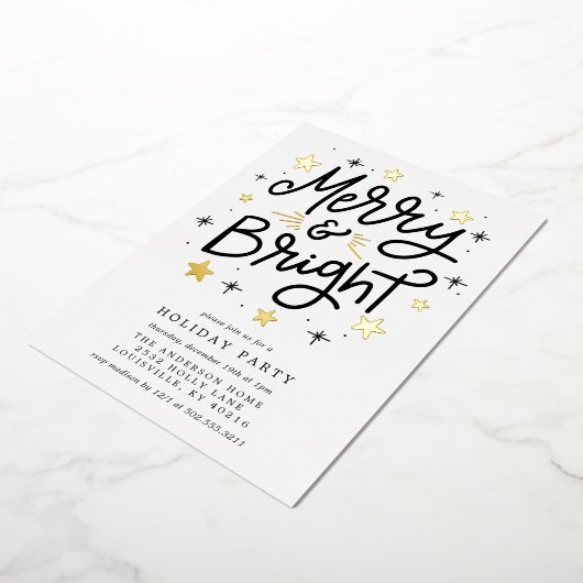 Elegantes Schwarz und Gold gestreift Merry and Bri Folieneinladung (Gedreht)