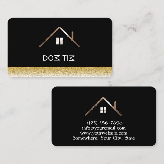 Elegantes Schwarz und Gold, Hausgesellschaft Visitenkarte (Vorne/Hinten)