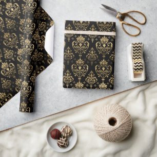 Elegantes Schwarz und Gold Herzchen Valentine's Da Geschenkpapier