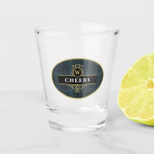 Elegantes Schwarz und Gold Kariert Personalisiert Schnapsglas (Vorderseite)