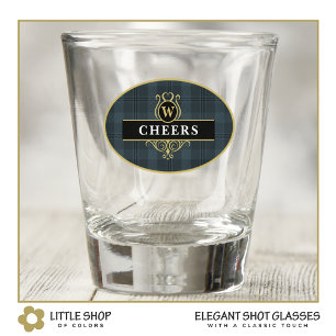 Elegantes Schwarz und Gold Karo personalisiert Schnapsglas