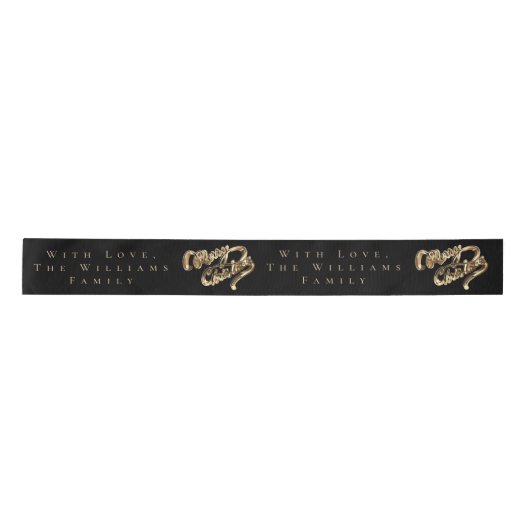 Elegantes Schwarz und Gold Look Script Frohe Weihn Satinband (Vorderseite)