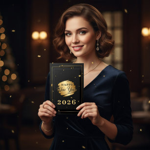 Elegantes Schwarz und Gold Luxus Frohes Neues Jahr Feiertagskarte
