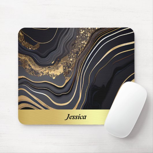 Elegantes Schwarz und Gold marmoriert Mousepad (Mit Mouse)