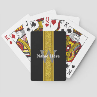 Elegantes Schwarz und Gold mit Monogramm und Name Spielkarten