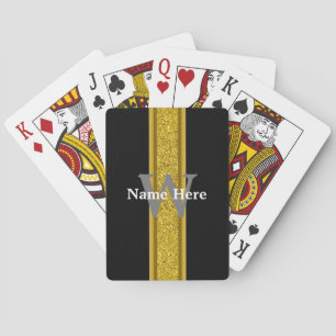 Elegantes Schwarz und Gold mit Monogramm und Namen Spielkarten