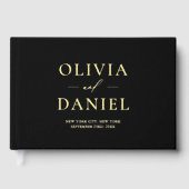 Elegantes Schwarz und Gold Modernes Minimalistisch Gästebuch (Vorderseite)