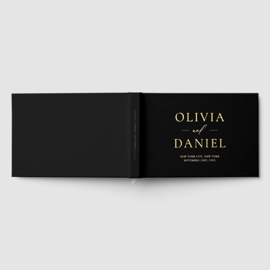 Elegantes Schwarz und Gold Modernes Minimalistisch Gästebuch (Voll)
